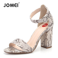 Women Ankle Strap Sandals Snake Print Square heel Fashion Pointed toe Ladies Fashion shoes 2019 New Women Sandals 2024 - buy cheap