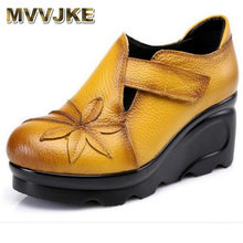 MVVJKE/Брендовая обувь из натуральной кожи; Женская обувь на высоком каблуке; Весна 2018; Модная повседневная обувь на танкетке; Женские туфли-лодочки; Свадебная обувь; E145 2024 - купить недорого