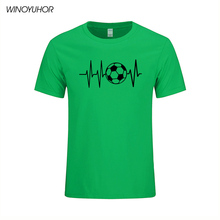 Playing Football Heartbeat Line Funny Printed T-Shirt Men Summer Fashion Casual Short Sleeve Cotton Tops Tee Male Clothing 2024 - buy cheap