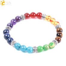 CSJA 7 Chakra Bracelets Natural Stone Colors Mixed 8mm Bead for Women Men Mala Healing Reiki Charm Balance Bracelet Jewelry E998 2024 - buy cheap