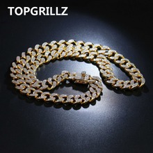 TOPGRILLZ 14mm Width 4 Sizes Men's Cuban Chain Necklace Iced Out Bling AAA+ CZ Stones Hip Hop Gold Silver Color Chain Jewelry 2024 - buy cheap