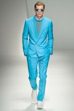 Traje de novio azul hecho a medida para hombre, conjunto de boda, esmoquin de novio, trajes de padrino de graduación, Blazers informales (chaqueta + pantalones) 2024 - compra barato