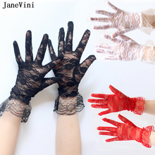 JaneVini Sexy Black Red White Full Finger Lace Short Bridal Gloves Wrist Length Cheap Wedding Accessories Guantes Novia Cortos 2024 - buy cheap