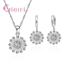 New Design 925 Sterling Silver  Jewelry Sets Flower Pendant Necklace&Earrings Set Jewellery for Women Free Shipping 2024 - buy cheap