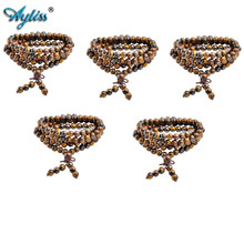 Ayliss atacado natural tiger eye braceletes mala grânulo de oração 108 meditação cura multicamadas pulseira/colar 5 pçs/10 pçs 2024 - compre barato