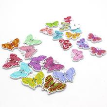 Botões decorativos com borboleta de madeira, 50 unidades para costura de scrapbooking decoração acessórios de vestuário faça você mesmo 2024 - compre barato