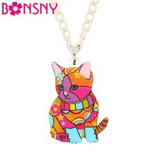 Bonsny Acrylic Colorful Sitting Anime Kitten Cat Pendant Necklace Chain Choker Hipster Pet Jewelry For Women Girls Charm Gift 2024 - buy cheap