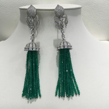 long tassels drop earring 925 sterling silver with cubic zircon  natural semi-precious stone green color multi layers  fashion 2024 - buy cheap