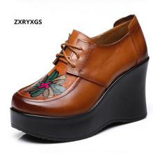 ZXRYXGS Women Shoes Platform Wedges High Heels 2021 Best-Selling Top Cowhide Printing Elegant Fashion Leather Shoes Woman Shoes 2024 - buy cheap