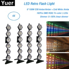 4Pcs Professional LED Retro Flash Light 6X100W Amber LED Transport Light DMX Stage Lighting Effect LED Wash Disco Wedding Light 2024 - buy cheap