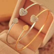 Hot Women's Crystal Love Heart Hand Cuff Open Bracelet Bangle Gold Silver Tone Gift  6Y4C 7FZE BD45 2024 - buy cheap