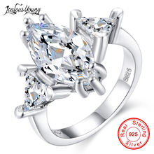 Anel luxuoso de cristal marquesa, com cor prata, aaa zircônio cúbico, anéis de noivado para mulheres, joias de festa, presente 2024 - compre barato