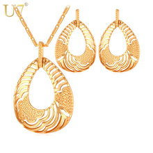 U7 Vintage Hollow Flower Dubai Jewelry Sets Gold Color Romantic Earrings Necklace Set For Women Jewelry Gift S644 2024 - buy cheap