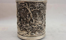 song voge gem S1540 China White Copper Silver Old people Landscape pencil vase Pen case brush pot 2024 - buy cheap