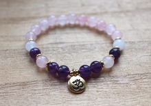 ON Sale NATURAL Purple Quartz RoseQuartz and WhiteJade Mala Bracelet OM Yoga Mala Bracelet Wrist Meditation Jewelry 2024 - buy cheap