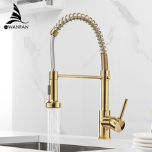 Kitchen Faucets Gold Brass Faucets for Kitchen Sink  Single Lever Pull Out Spring Spout Mixers Tap Hot Cold Water Crane 9009K 2024 - buy cheap