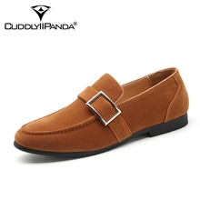 CuddlyIIPanda Men Fashion Loafers Spring Autumn Flock Leather Metal Buckle Men Shoes Male Slip on Casual Breathable Sneakers 2024 - buy cheap