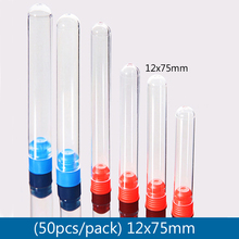 Tubo de ensaio de plástico transparente, tubo de ensaio imunoteste rígido ps com tampa, materiais de laboratório escolar 50 tamanhos 12x75mm 2024 - compre barato