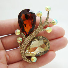 Broche estilo Art Nouveau único flor marrón diamantes de imitación cristal dorado 2024 - compra barato
