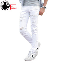 Pantalones vaqueros rasgados para hombre, Jeans blancos con agujeros, ajustados, de marca de diseñador famoso, ajustados, rotos, 2021 2024 - compra barato