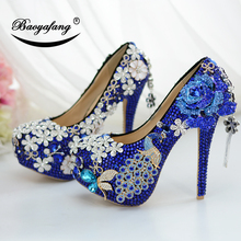 BaoYaFang  Luxury Blue crystal Womens wedding shoes Bride high heels Platform shoes woman party dress shoes female high Pumps 2024 - buy cheap