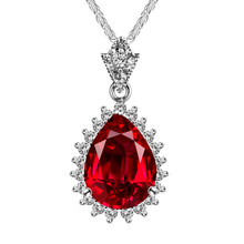 Everoyal 2019 venda quente feminino cristal vermelho oval pingente colar meninas jóias moda feminina 925 prata colar acessórios senhora 2024 - compre barato