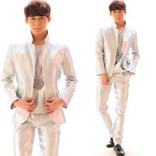 Silver leather blazer men suits designs jacket mens stage costumes singers clothes dance star style dress punk masculino homme 2024 - buy cheap