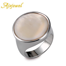 Ajojwel-Anillo de concha blanca redonda clásica para mujer y hombre, tamaño 6-8 2024 - compra barato