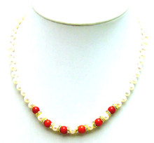 Qingmos ожерелье из натурального жемчуга для женщин с 6-7 мм Красный коралл ожерелье 6-7 мм белый жемчуг ожерелье Чокеры 17 "Хорошее ювелирное изделие 5833 2024 - купить недорого