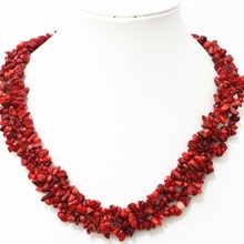 Colar de pedras naturais vermelhas de coral, 9x11mm, correntes com chips de cascalho irregular, joias elegantes para mulheres, 18 polegadas b522 2024 - compre barato