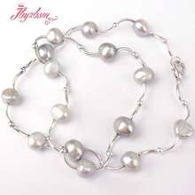 Free Shpping 6-8mm Natural Freeform Shape Cultured Pearl Gem Stone Beads White Silver Plated Fashoin Style Necklace 16 Inch 2024 - купить недорого
