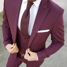 Recién llegado padrinos de boda Borgoña novio esmoquin pico solapa hombres trajes chaqueta de padrino para boda (chaqueta + Pantalones + chaleco + corbata) C442 2024 - compra barato