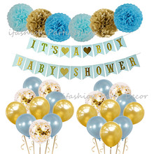 Balão de confete dourado para chá de bebê, decoração de flores em papel para meninos e meninas, balão de confete dourado, decoração de chá de bebê 2024 - compre barato