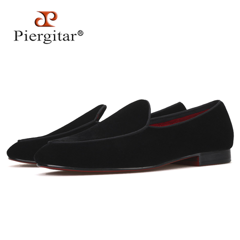 Piergitar brand 2019 Handmade Black colors men velvet shoes Fashion party and wedding men's loafers plus size smoking slippers 2022 - buy cheap