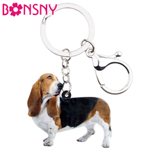 Bonsny Acrylic Basset Hound Dog Key Chain Keychains Ring Cute Novelty Animal Jewelry For Women Girls Bag Car Pendant Charms Gift 2024 - buy cheap
