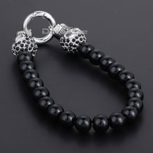 Davieslee-pulsera de acero inoxidable para hombre y niño, brazalete con eslabones de Bola negra de 8mm, Calavera, 316L, cadena con diamantes de imitación negros DLHB325 2024 - compra barato