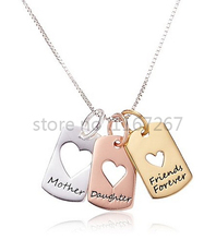 2015 new style Tri Colored plating Silver with Yellow Rose Gold Flashed "mother daughter friends forever "Charm Pendant Necklace 2024 - buy cheap