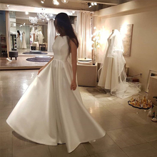 Vestido de noiva simples de cetim, sem mangas, gola redonda, noiva, branco, marfim, elegante, para mulheres 2024 - compre barato