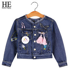 HE Hello Enjoy Baby Girls Jackets Coats Cartoon Graffiti Embroidery Toddler Girls Kids Denim Jacket Autumn Winter Outerwear 2018 2024 - buy cheap