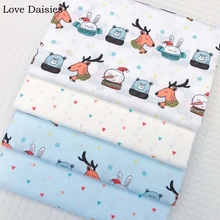 100% Cotton Cartoon WHITE BLUE Animals Snowman Elk Snow Beige Blue Tri angle Twill Fabric for Sheet Apparel Home Decor Patchwork 2024 - buy cheap