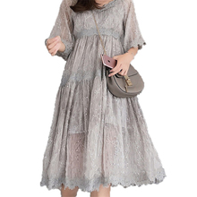New Summer Dress Vintage Floral Women's Dress Large Size Sling Chiffon Dress Loose Big Size Lace Puff Sleeve Female Dress J380-1 2024 - buy cheap