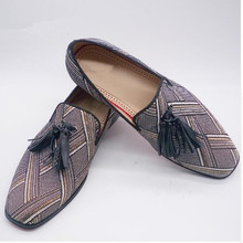 Дизайнерские мужские туфли из конопли, лоферы на низком каблуке, дышащие Свадебные классические туфли ручной работы в полоску, мужские туфли 2024 - купить недорого