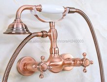 Antique Red Copper Wall Mounted Bathroom Faucet Bath Mixer Tap With Hand Shower Head Shower Faucet Kna335 2024 - buy cheap