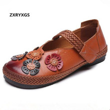 2022 Best-selling Autumn Handmade Flower Real Leather Shoes Soft Comfortable Women Flat Shoes Retro Mother Fashion Shoes Flats 2024 - buy cheap