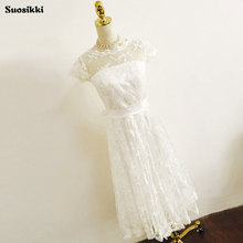 Suosikki Wedding  Dresses 2018 Vintage Plus Size Scoop Lace Short Wedding Dresses Garden Bridal Gown 2024 - buy cheap