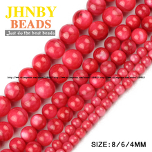 JHNBY Red Shell beads High quality Natural Sea Shells Stone Dyed Round Loose beads 4/6/8MM bracelet beads for jewelry making DIY 2024 - buy cheap