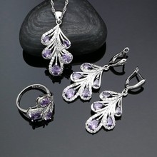 Silver 925 Jewelry Sets For Women Silver Sets Earrings Ring Pendant Necklace Set Purple Cubic Zirconia White Crystal 2024 - buy cheap