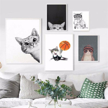 Nordic Canvas Art Print Cat Animals Painting Cute Cartoon Posters Wall Pictures For Living Room Nursery Baby Room Decor No Frame 2024 - buy cheap