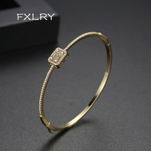 FXLRY New Simple Design Bangles for Women Wedding Dating Shiny CZ White &Gold color Geometric bracelet Jewelry 2024 - compre barato