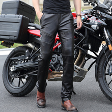 New Fashion Add Wool Warm Leather Pants Men Genuine Leather Straight Pants Men's Plus Size Zipper Korean Motorcycle Trousers 2024 - buy cheap